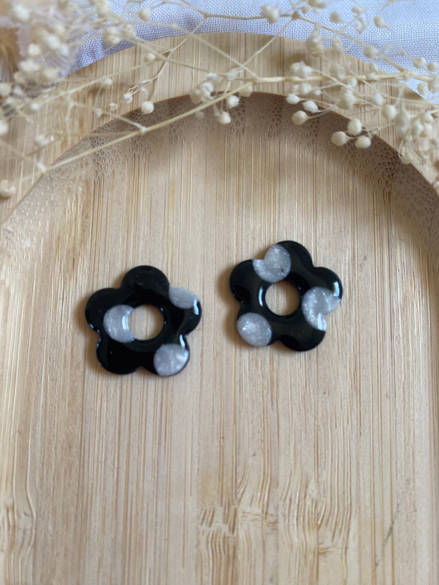 Pampilles Pétale noir pois argent