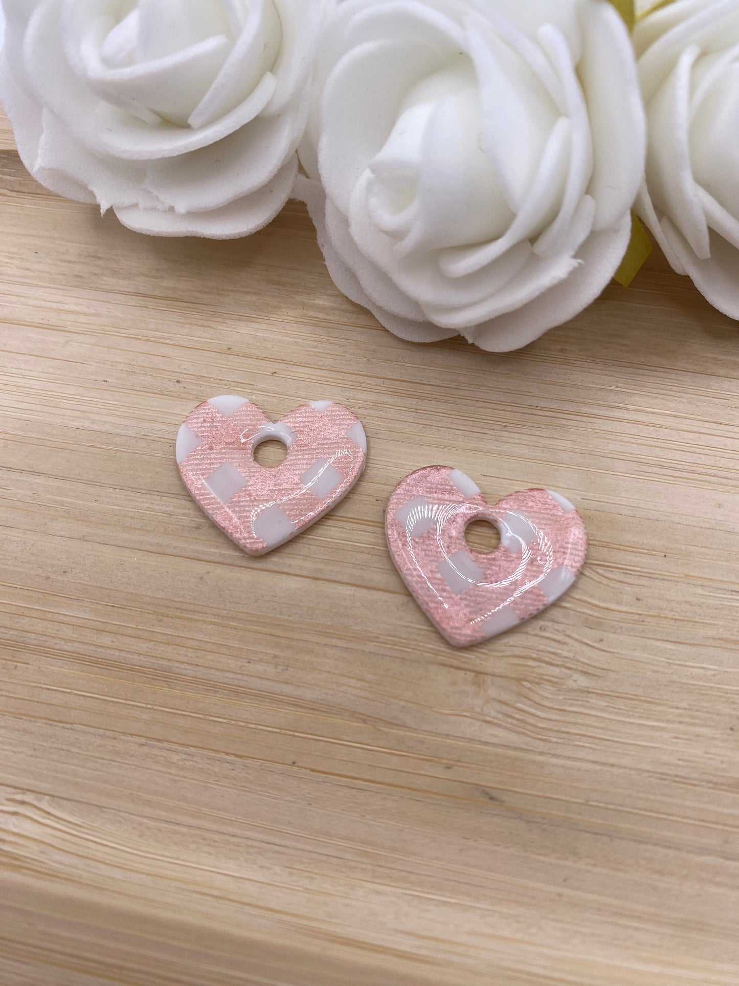 Pampilles coeur blanc motif carreaux rose gold