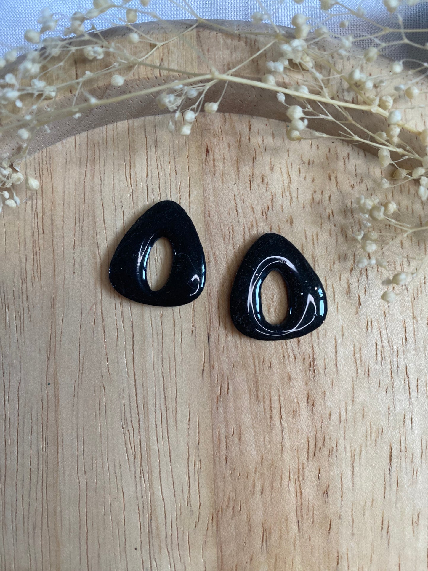 Pampilles triangle 20mm noir paillettes argent