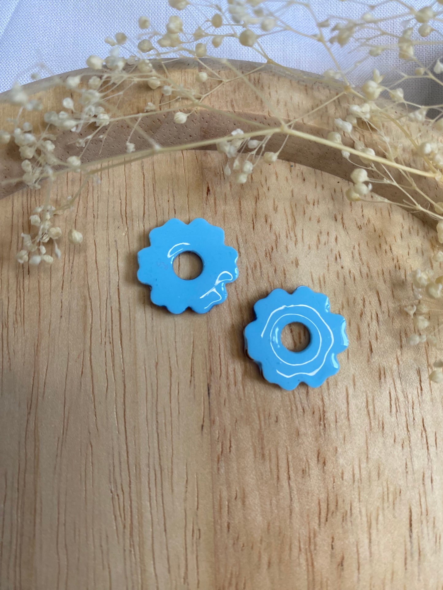 Pampilles mini fleurs 17mm bleu argent