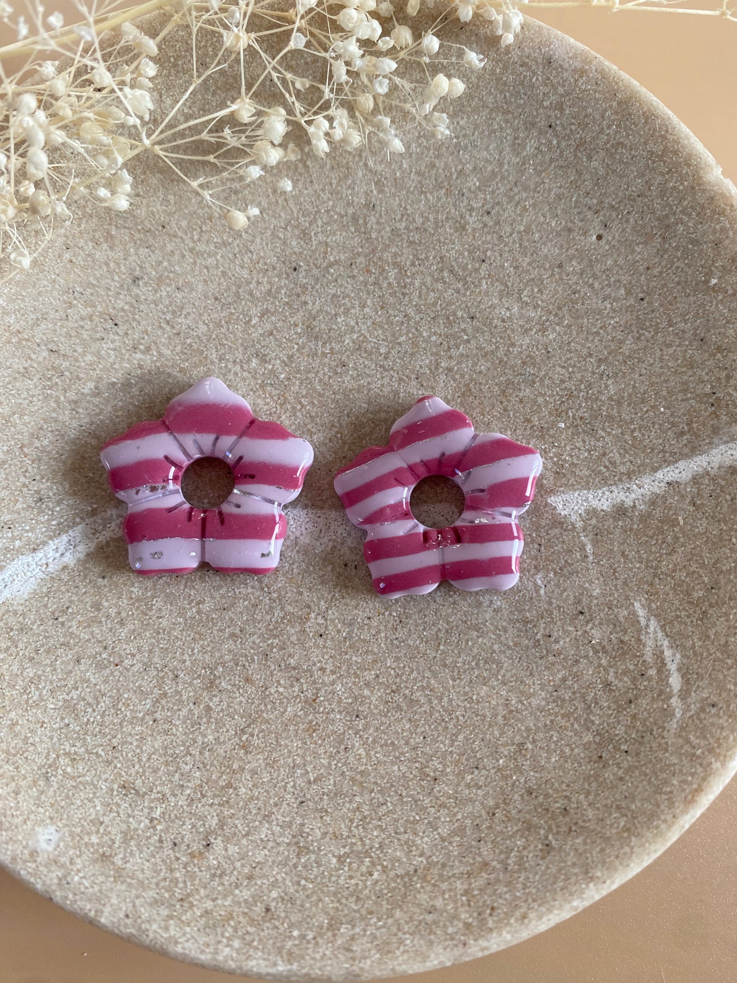 Pampilles Alba 25mm rayées mauve framboise et argent
