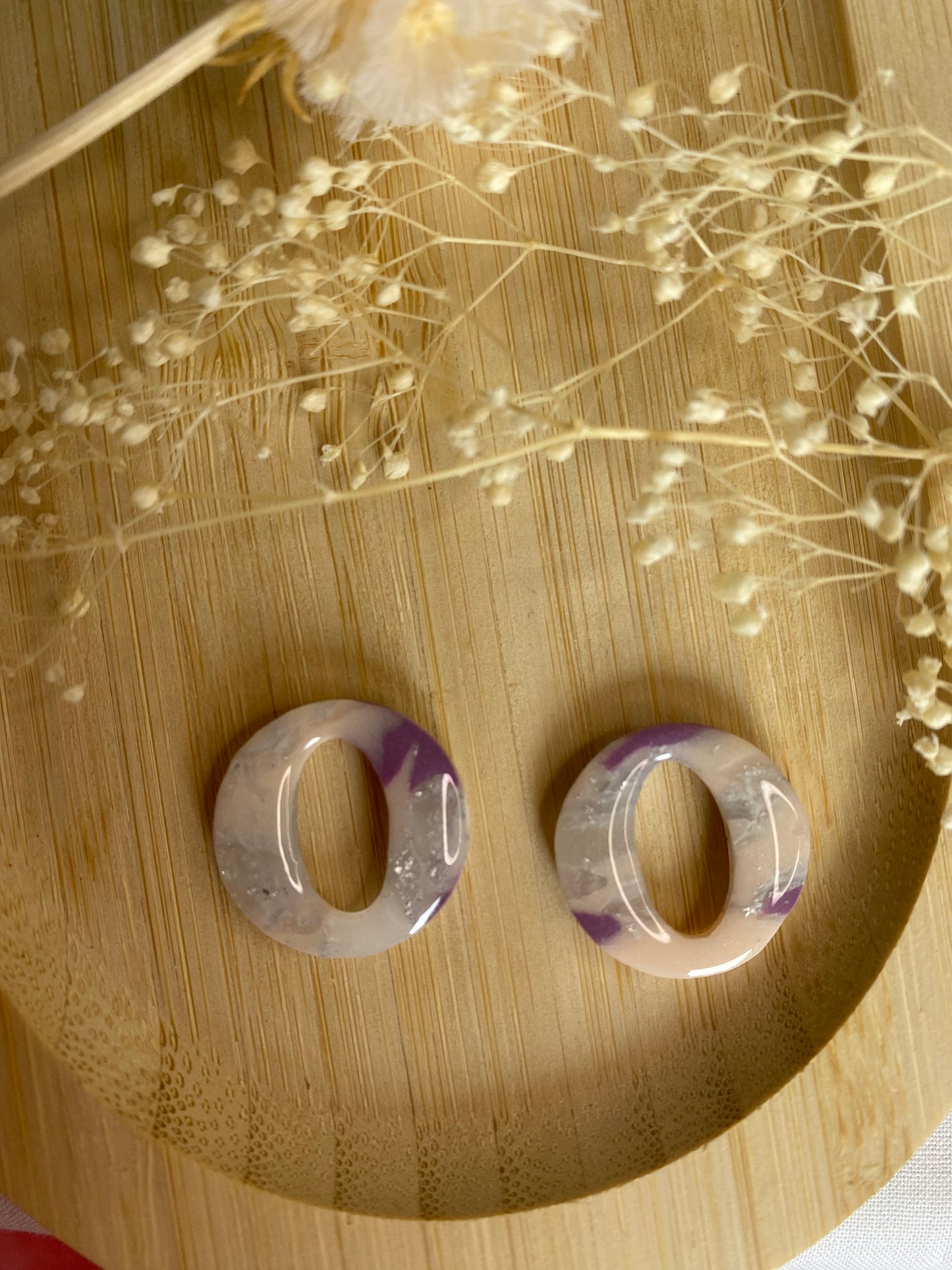 Pampilles rondes 20mm marbré violet rose argent