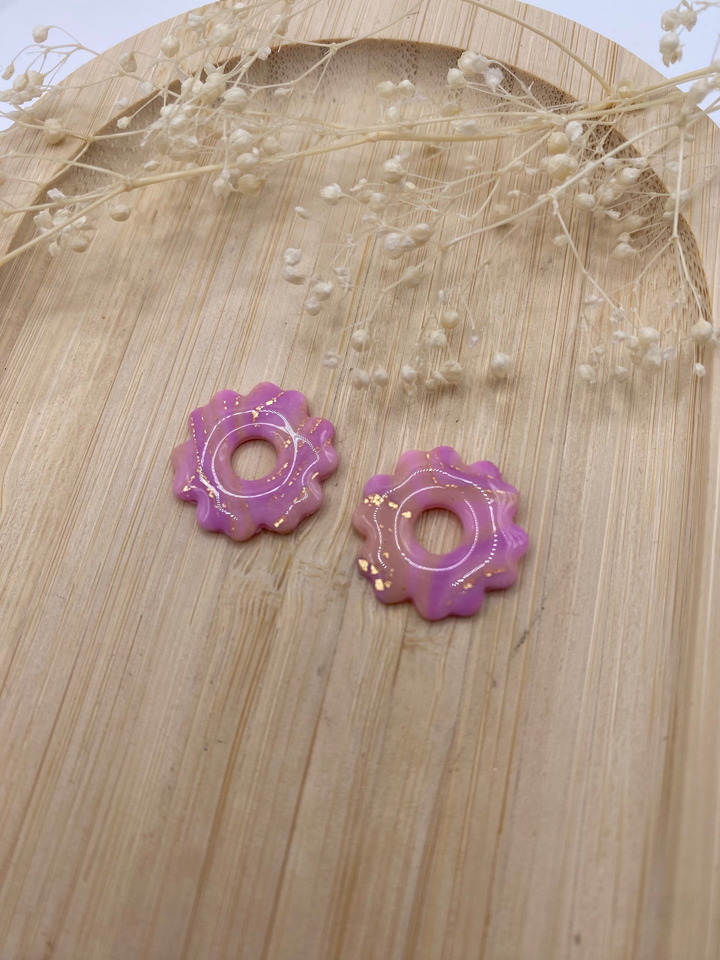 Pampilles mini fleurs 17mm rayé rose violet or