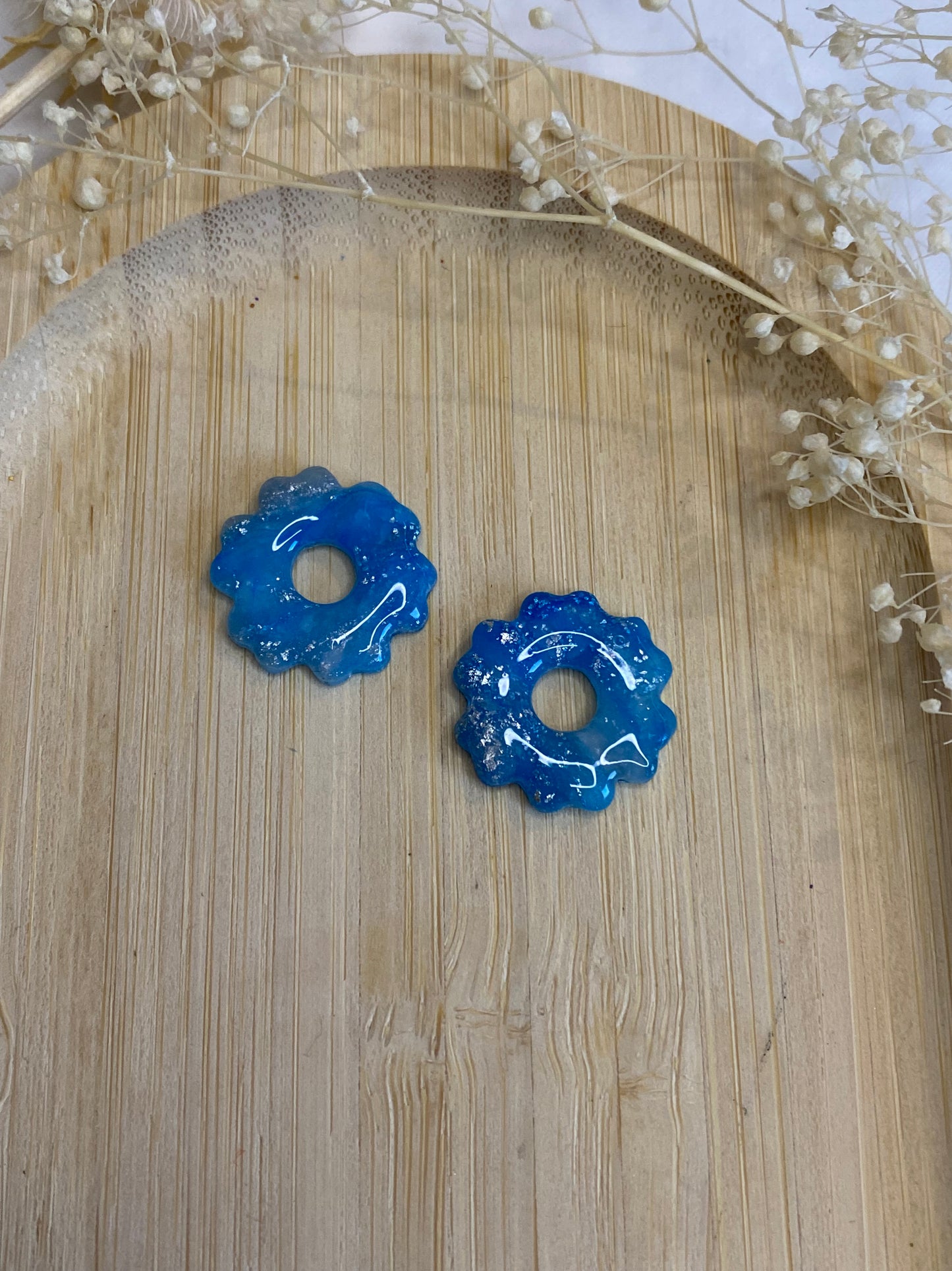 Pampilles mini fleurs 17mm marbré bleu et argent