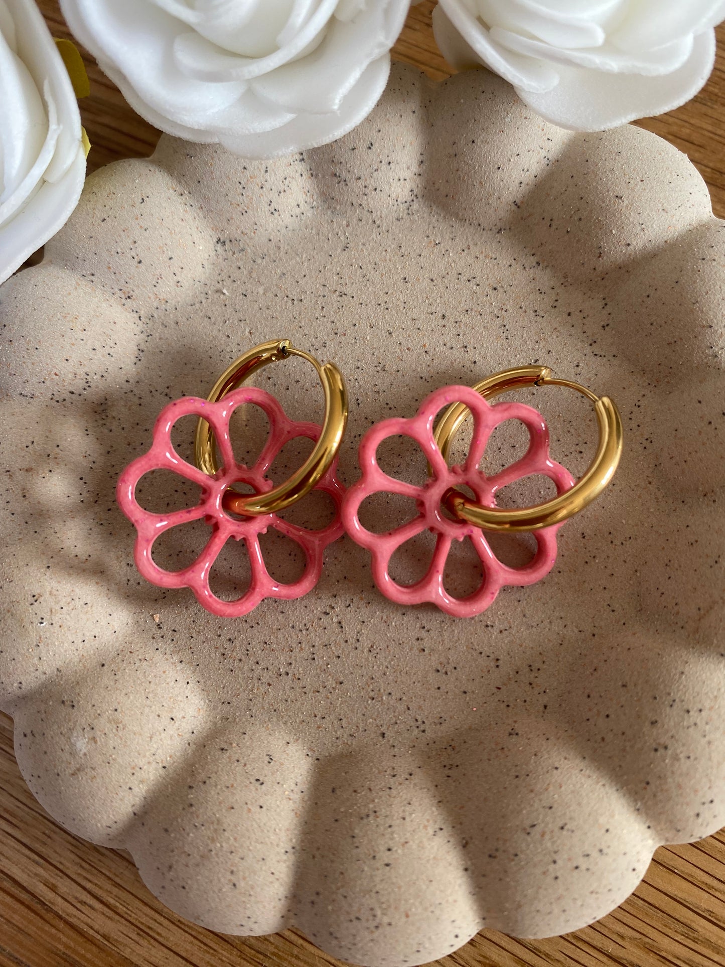Pampilles Margot 25mm rose avec légère paillettes