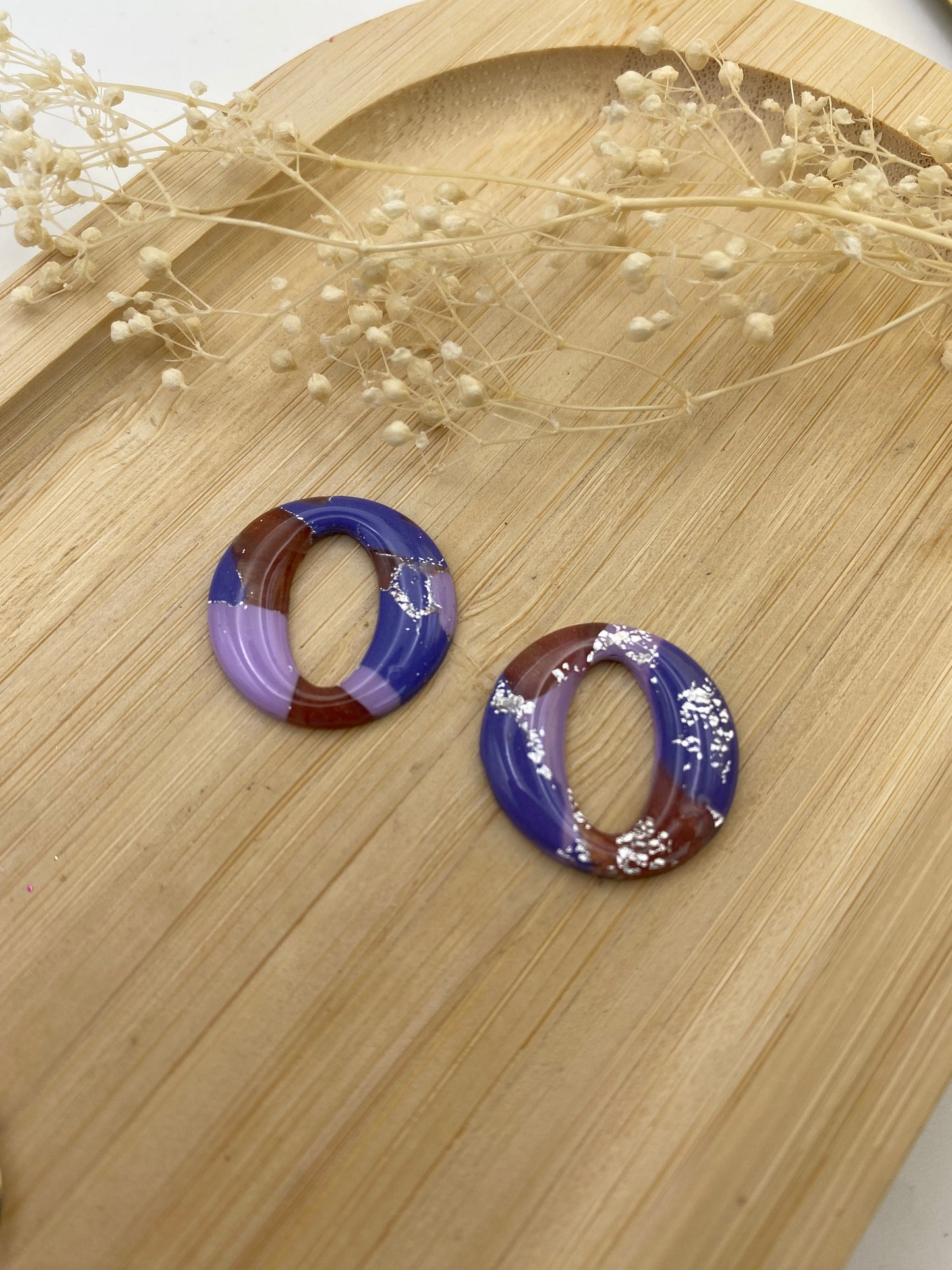 Pampilles rondes 20mm violet et argent