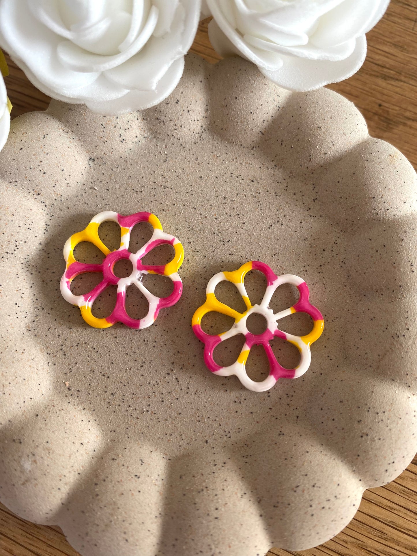 Pampilles Margot 25mm jaune fuchsia et blanc