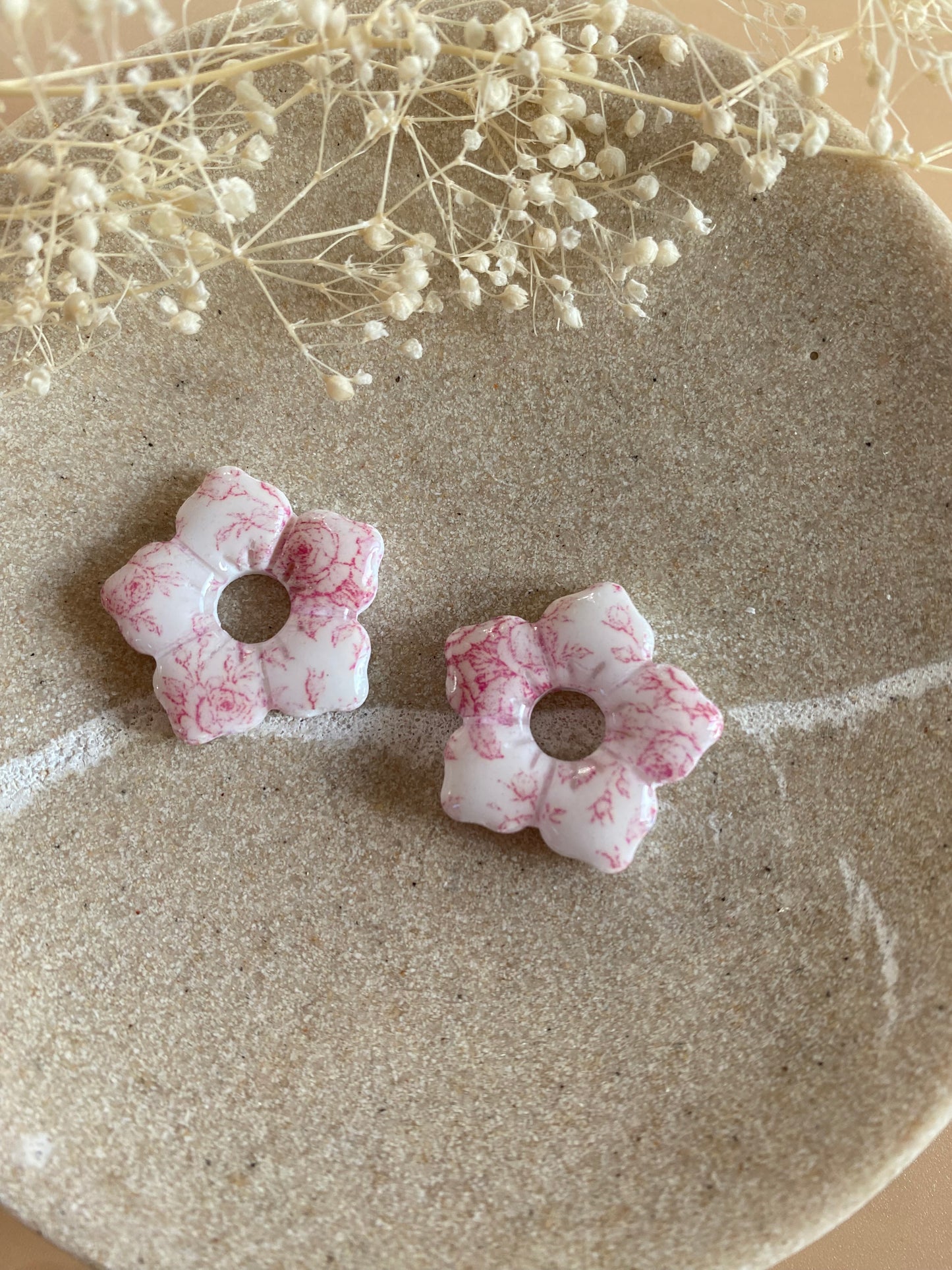 Pampilles Alba 25mm blanc motif fleurs roses
