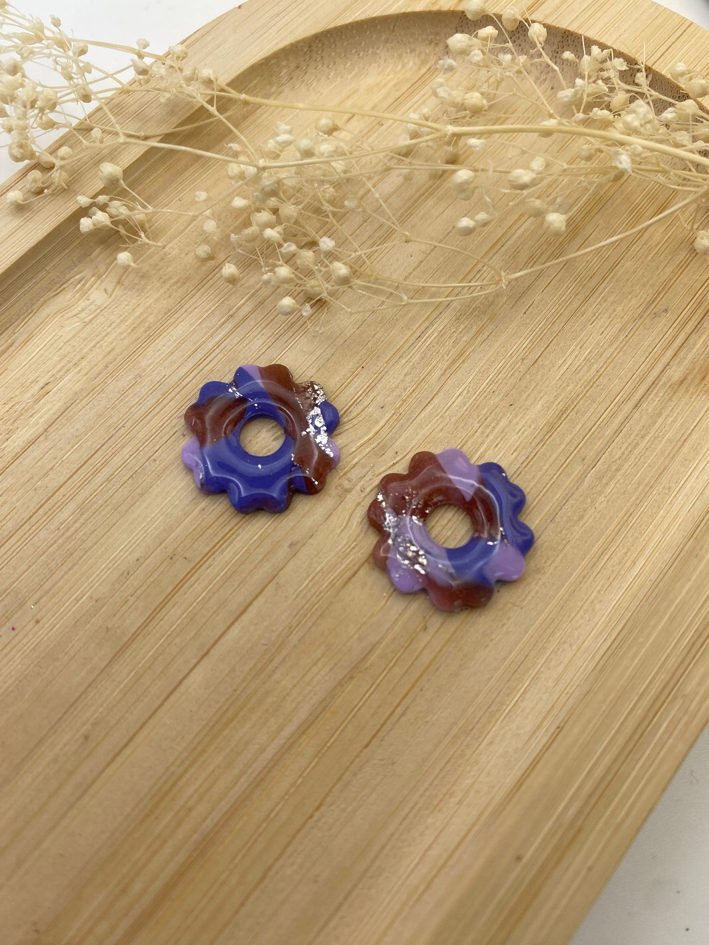 Pampilles mini fleurs 17mm marbré violet et argent