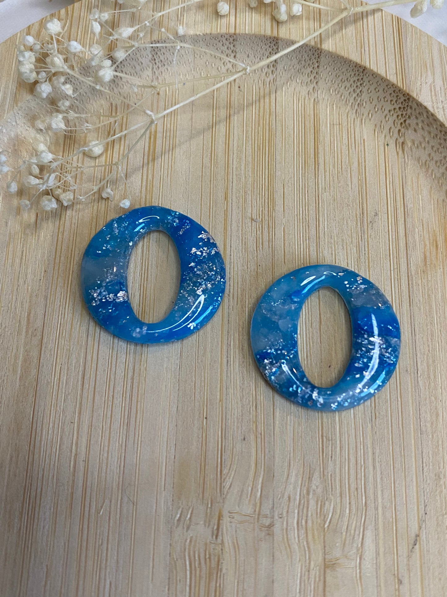 Pampilles rondes 20mm marbré bleu argent