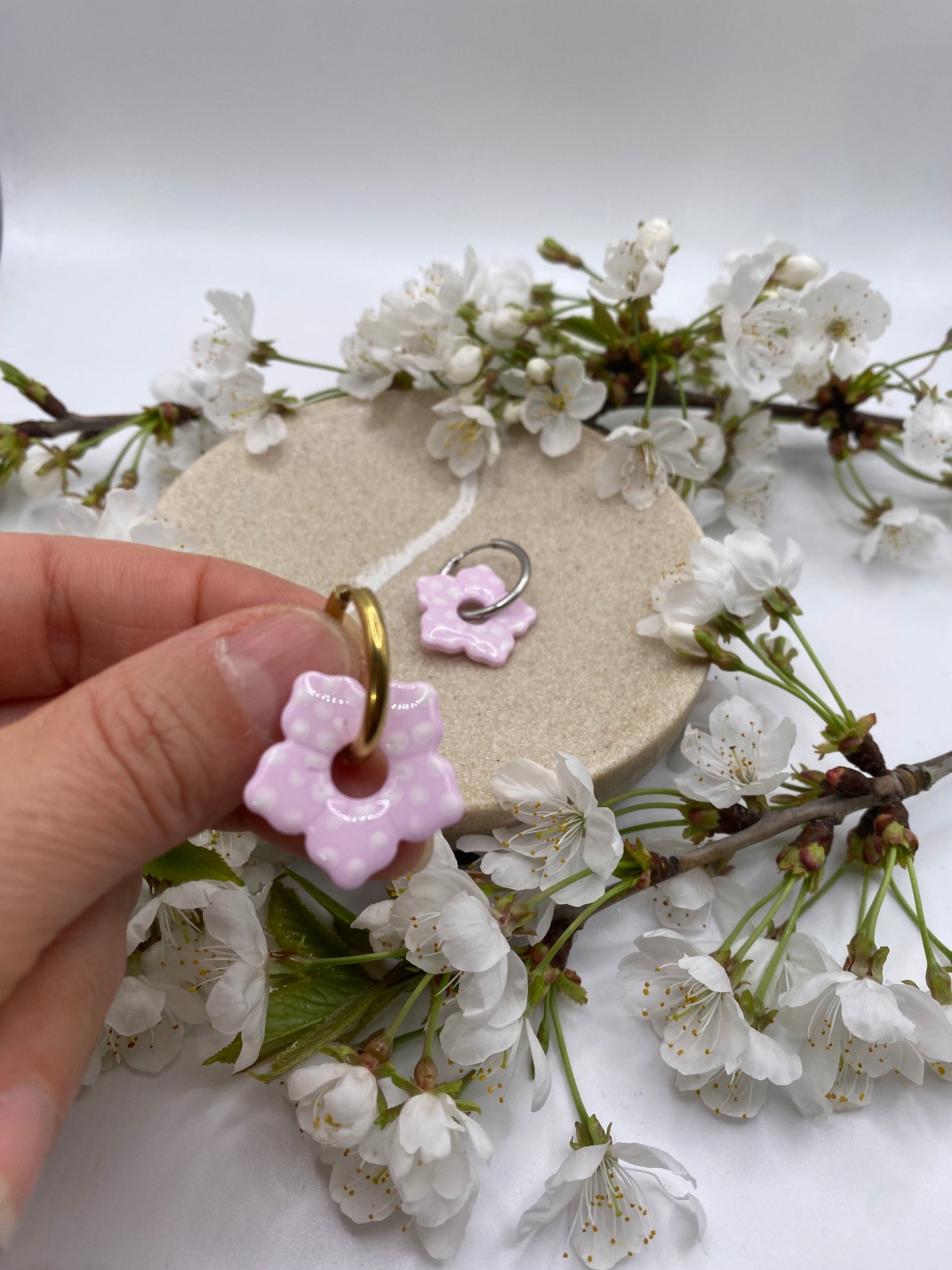 Pampilles Alba 25mm rose pois blanc