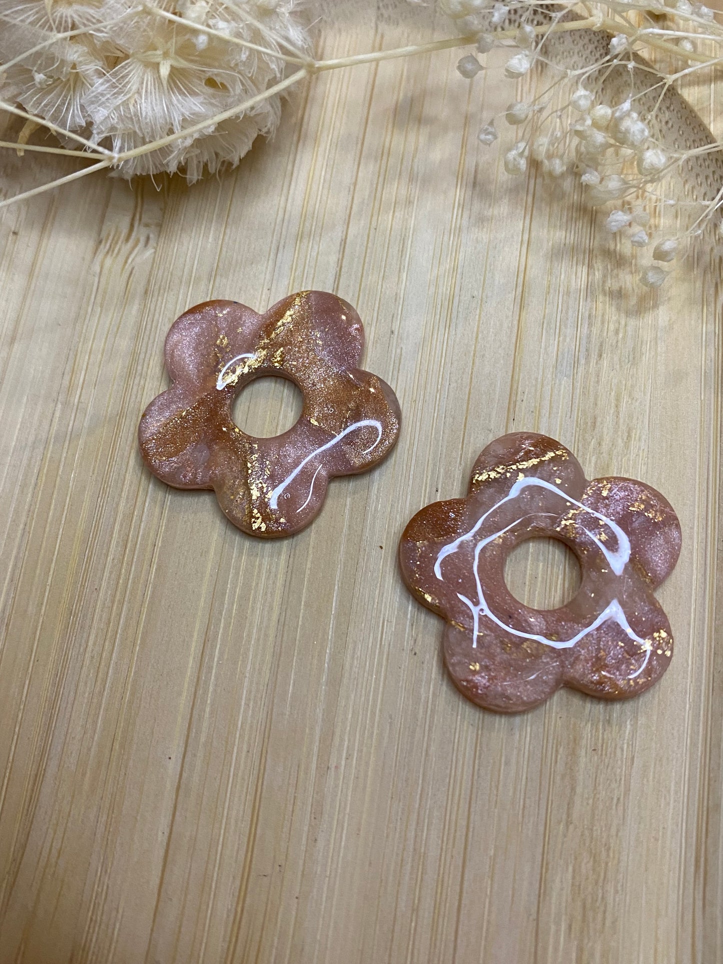 Pampilles Pétale marbré rose bronze et or