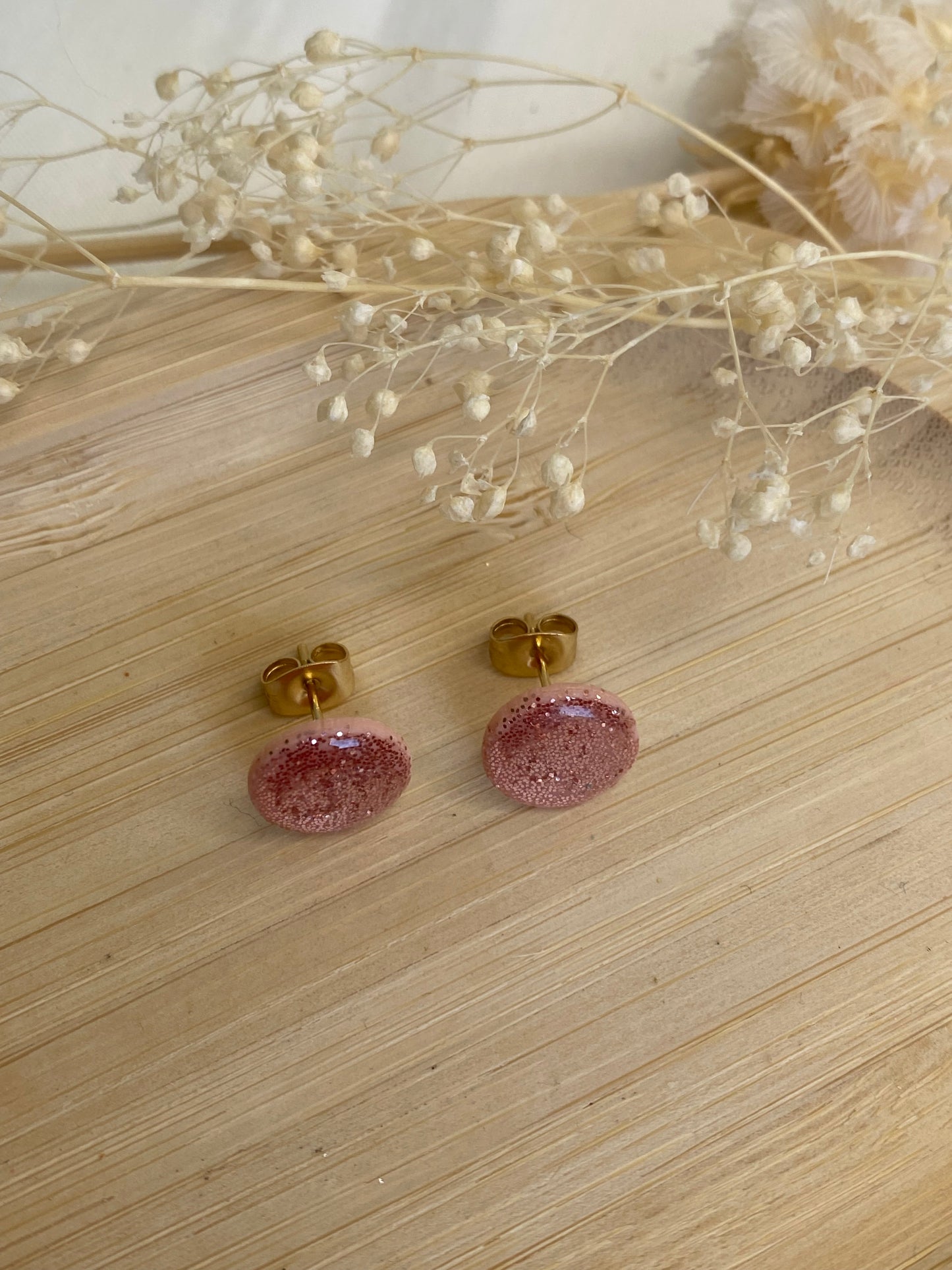 Puces d'oreilles rondes paillettes rose