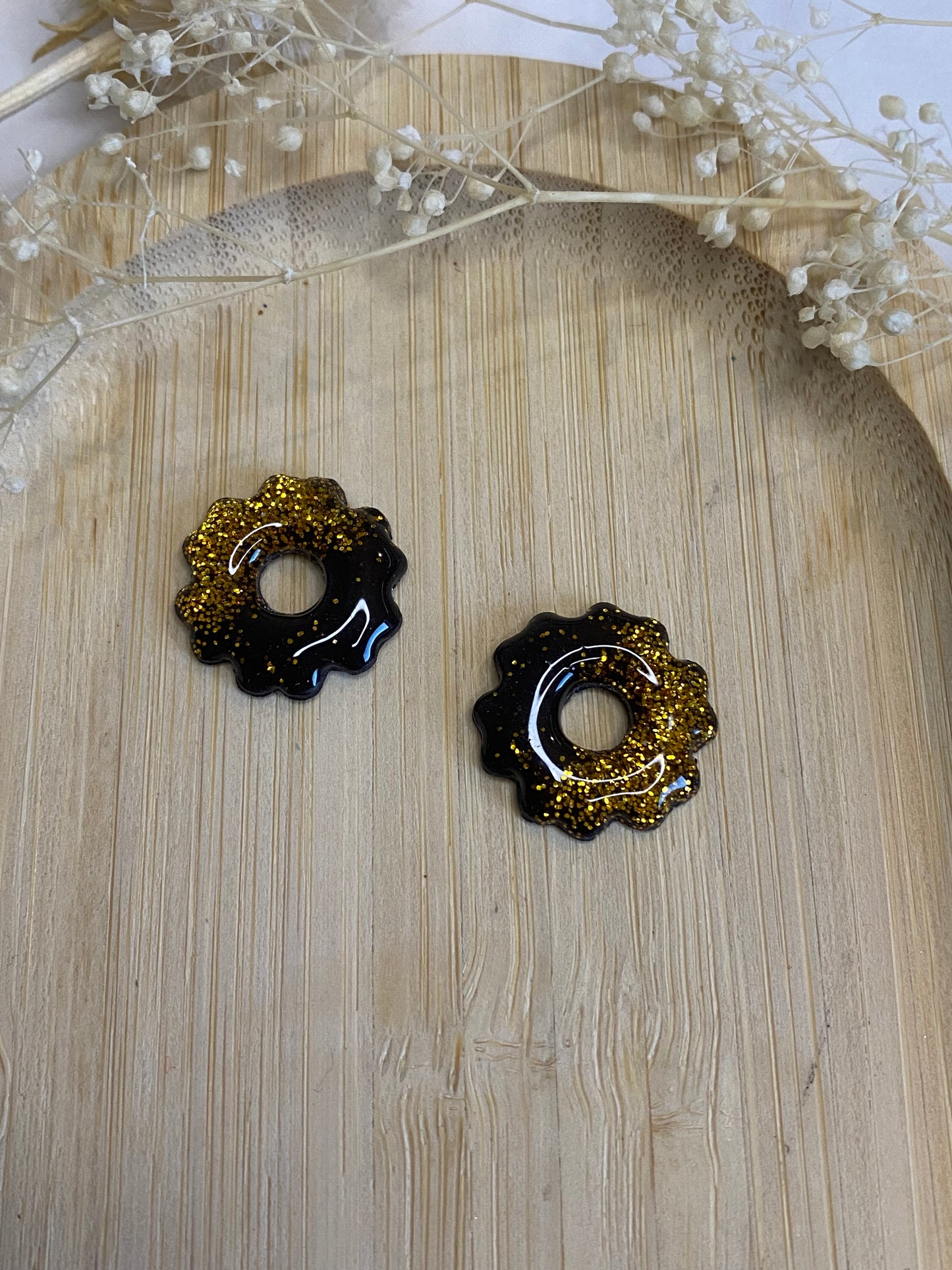 MPampilles mini fleurs 17mm noir paillettes or