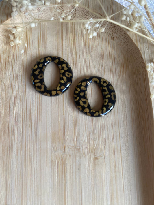 Pampilles rondes 20mm noir léopard or