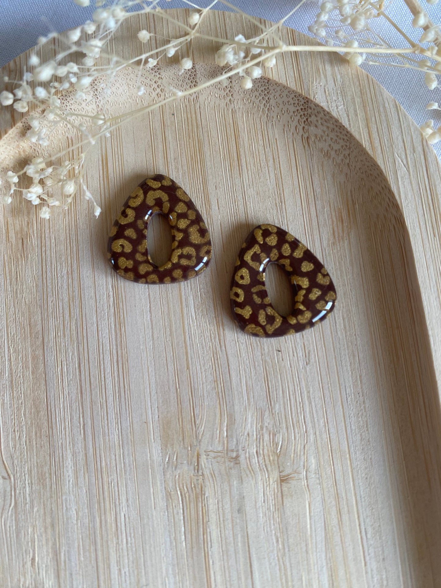 Pampilles triangle 20mm chocolat léopard doré