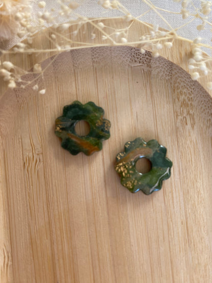 Pampilles mini fleurs 17mm marbré vert doré bronze