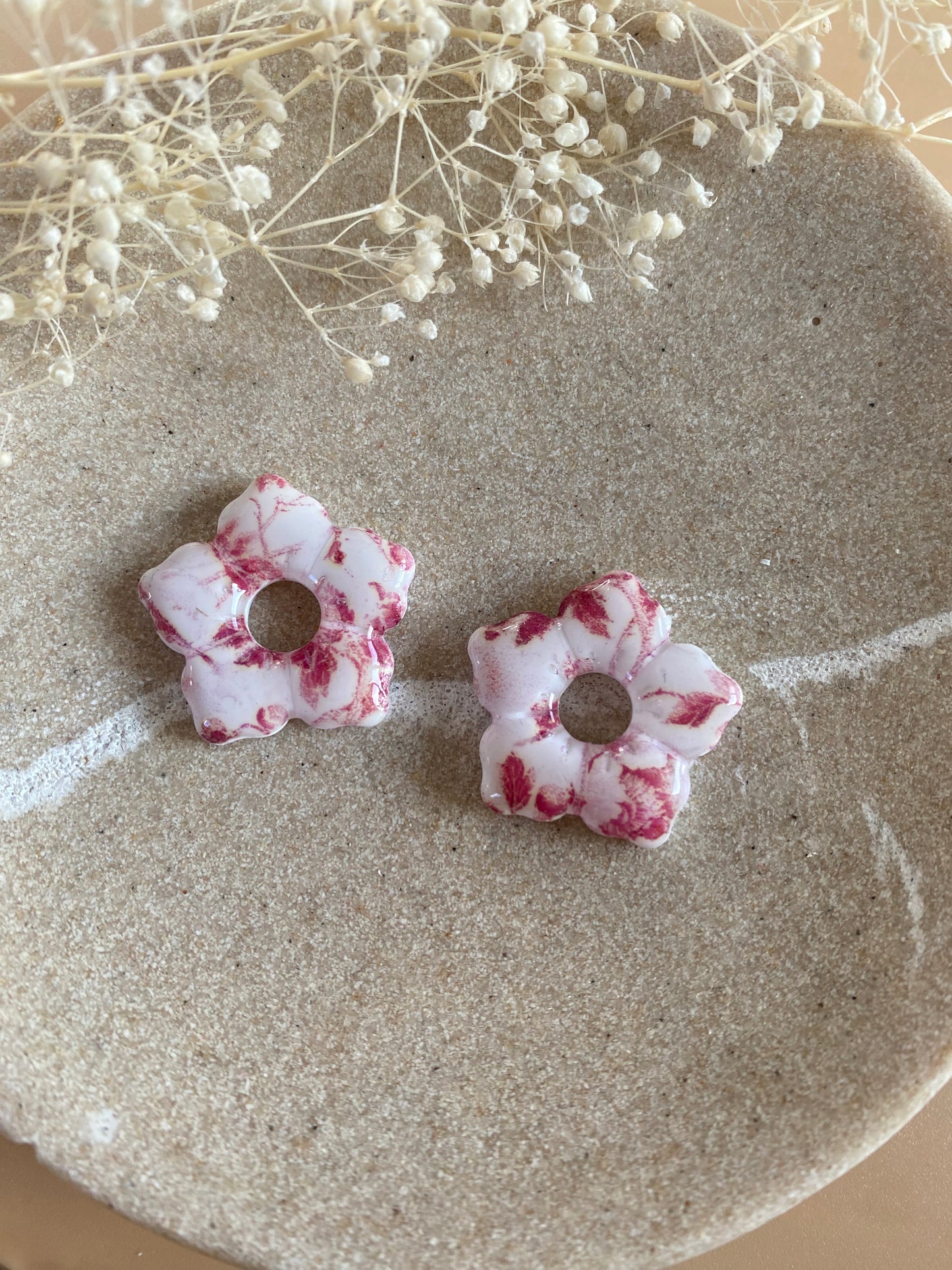 Pampilles Alba 25mm blanc motif fleurs bordeaux