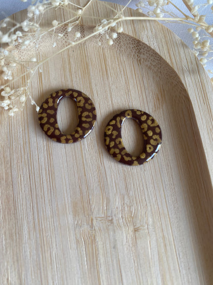 Pampilles rondes 20mm chocolat léopard or