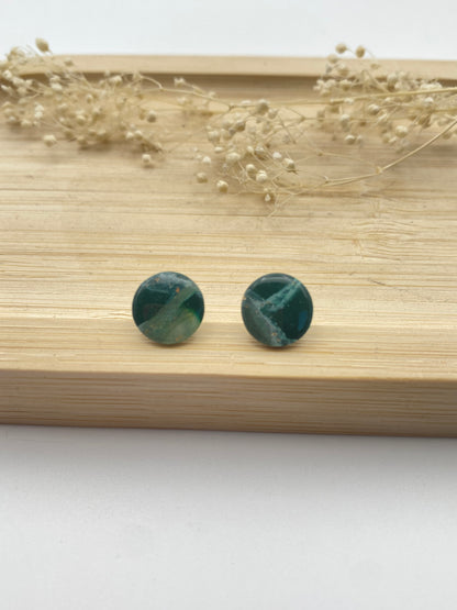 Puces d'oreilles rondes marbré vert et  or