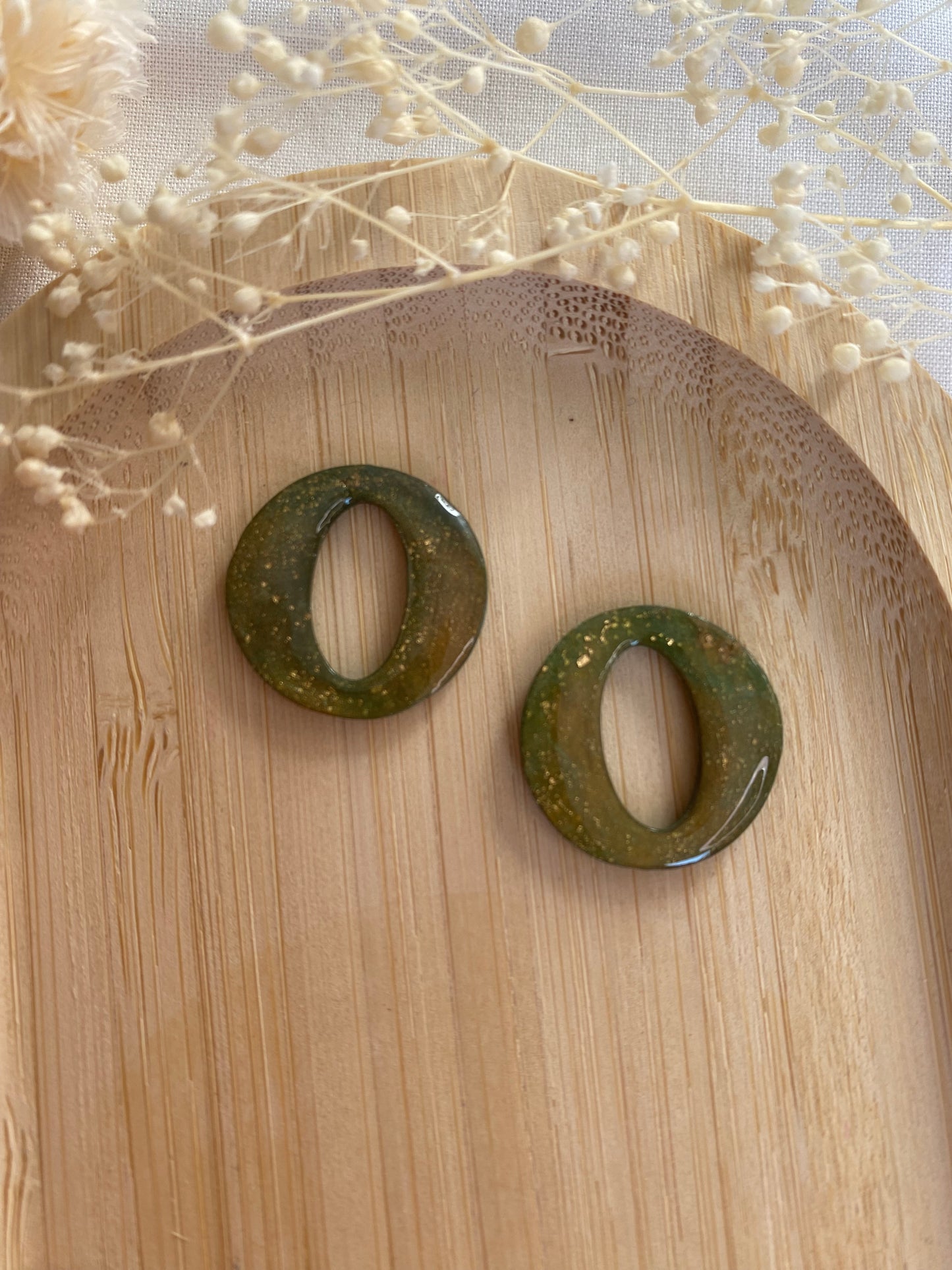Pampilles rondes 20mm vert or bronze