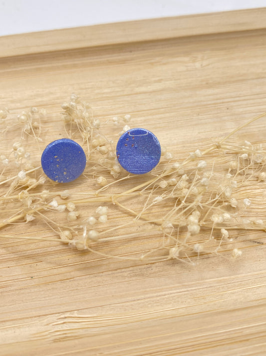 Puces d'oreilles rondes bleu nacré et argent