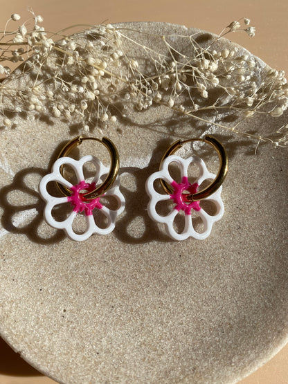 Pampilles Margot 25mm blanc coeur framboise