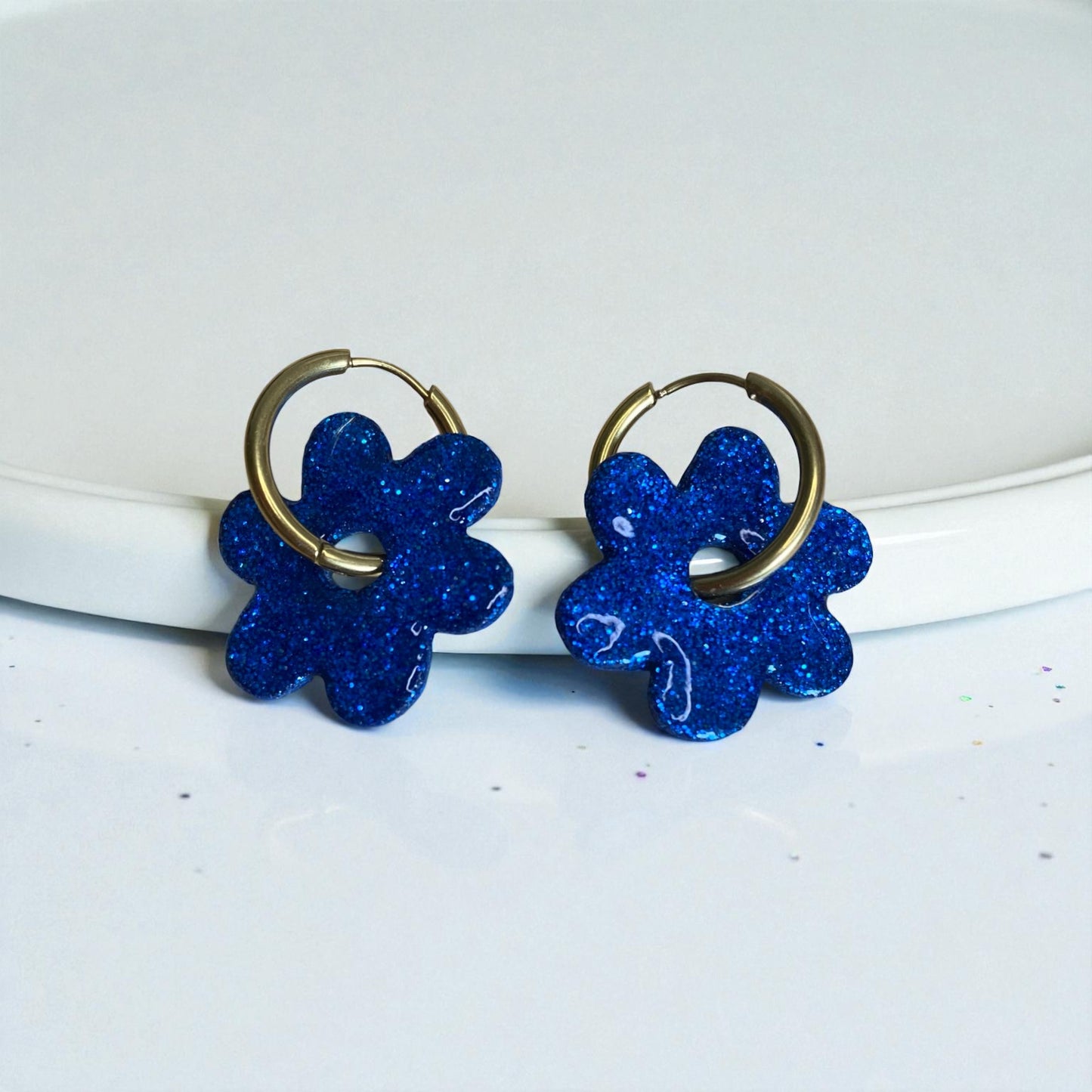 Pampilles Eden 25 mm bleu à paillettes