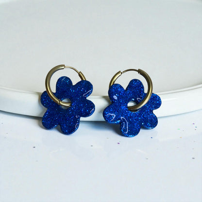 Pampilles Eden 25 mm bleu à paillettes