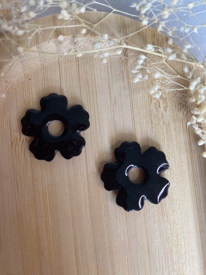Pampilles fleurs 25mm Noir/argent