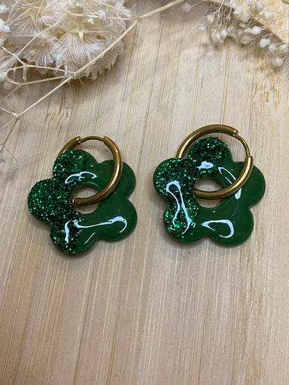 Pampilles Pétale vert et  paillettes