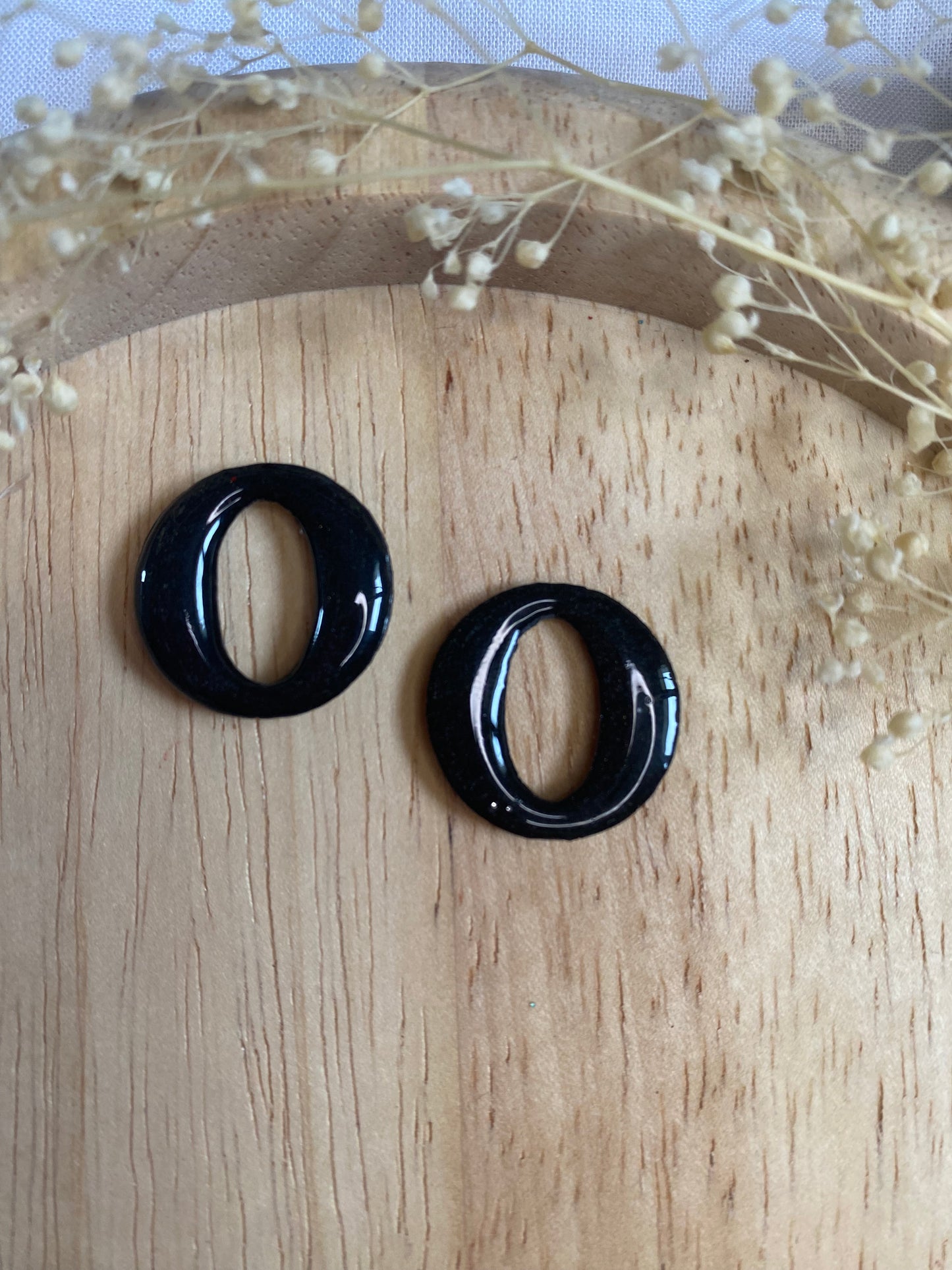 Pampilles rondes 20mm noir paillettes argent