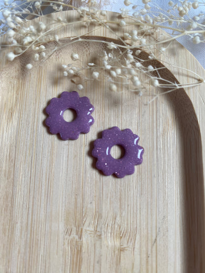 Pampilles mini fleurs 17mm Mauve paillettes or