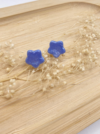 Puces d'oreilles étoiles bleu nacré argent