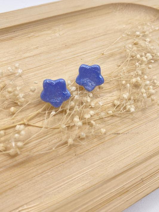 Puces d'oreilles étoiles bleu nacré argent