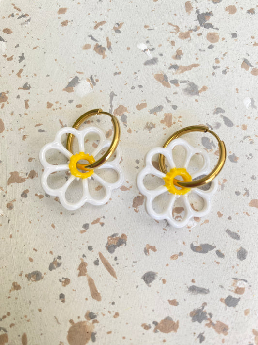 Pampilles Margot 25mm blanc coeur jaune