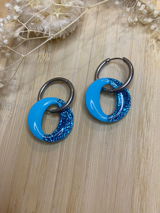 Pampilles rondes 20mm bleu claire paillettes