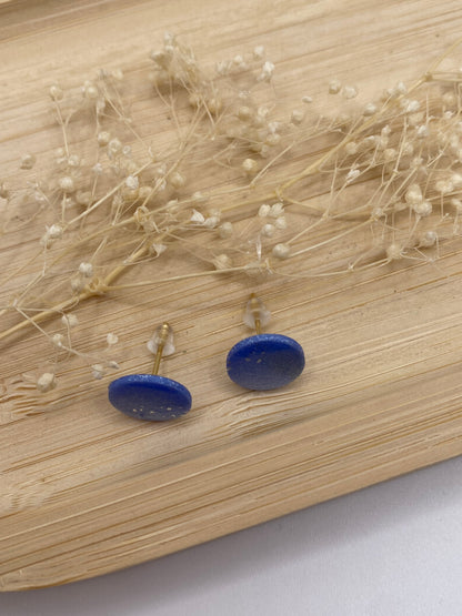Puces d'oreilles rondes bleu nacré et argent
