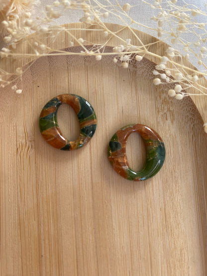 Pampilles rondes 20mm marbré vert or bronze