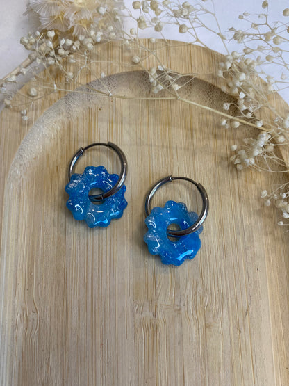 Pampilles mini fleurs 17mm marbré bleu et argent