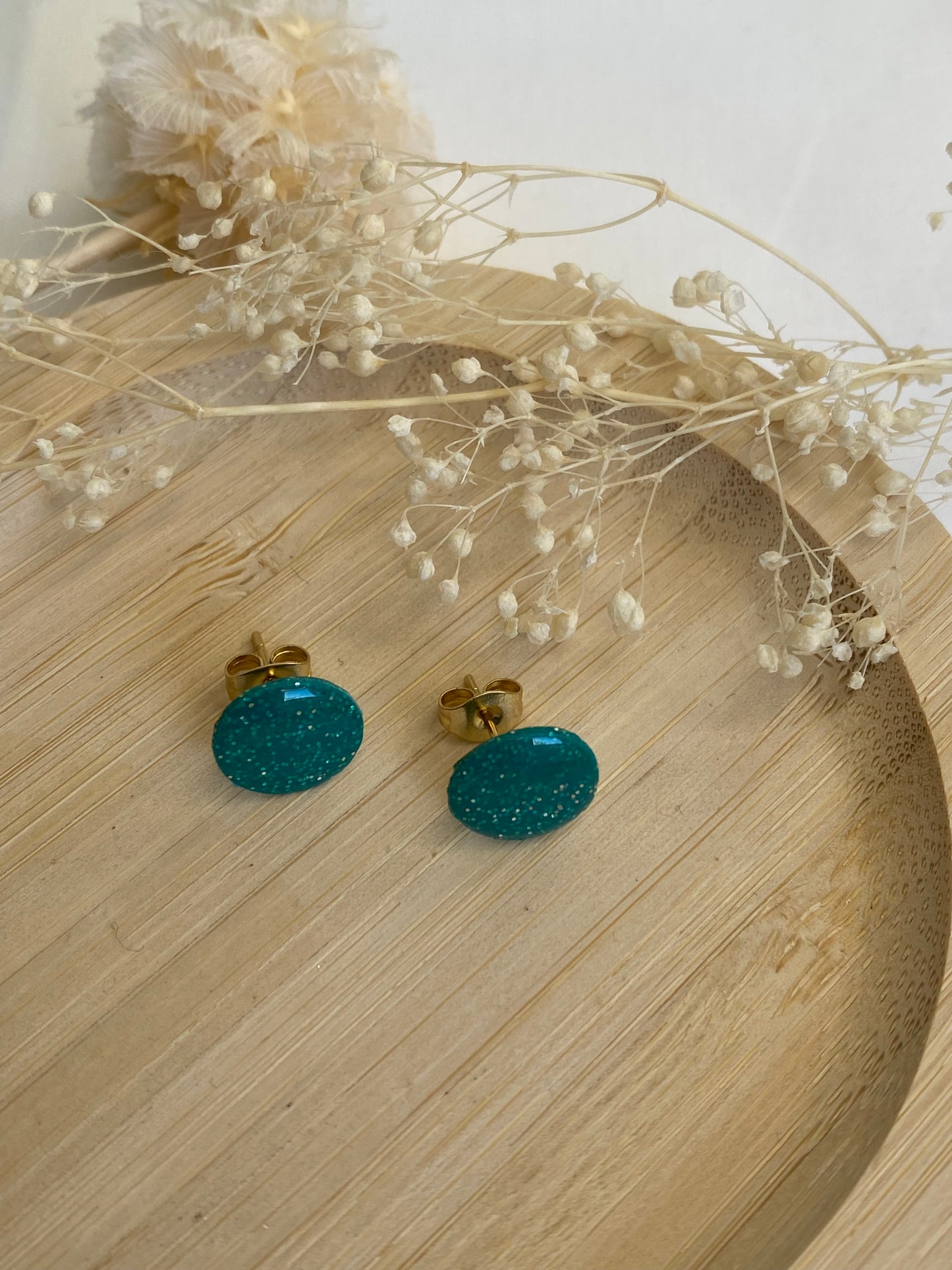 Puces d'oreilles rondes paillettes vert Émeraude