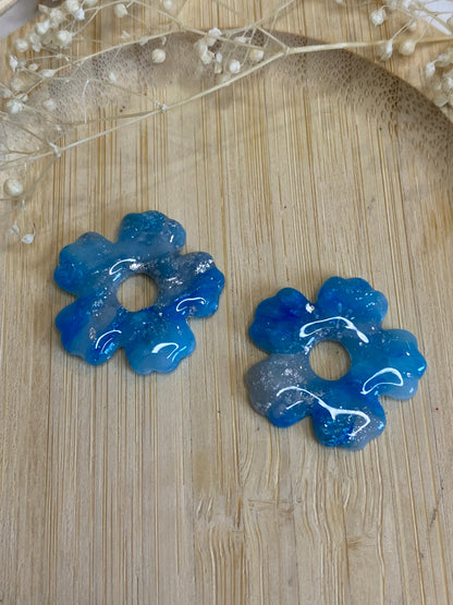 Pampilles fleurs 25mm marbré bleu argent