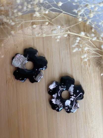 Pampilles fleurs 25mm Noir/argent