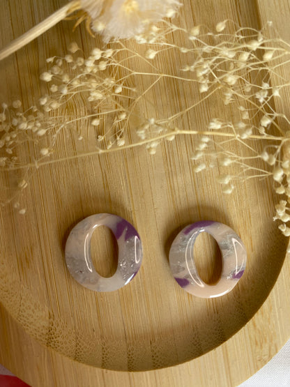 Pampilles rondes 20mm marbré violet rose argent