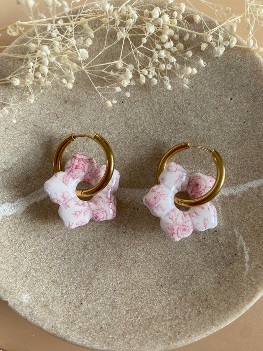 Pampilles Alba 25mm blanc motif fleurs roses