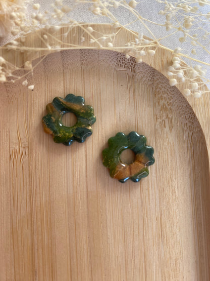 Pampilles mini fleurs 17mm marbré vert doré bronze
