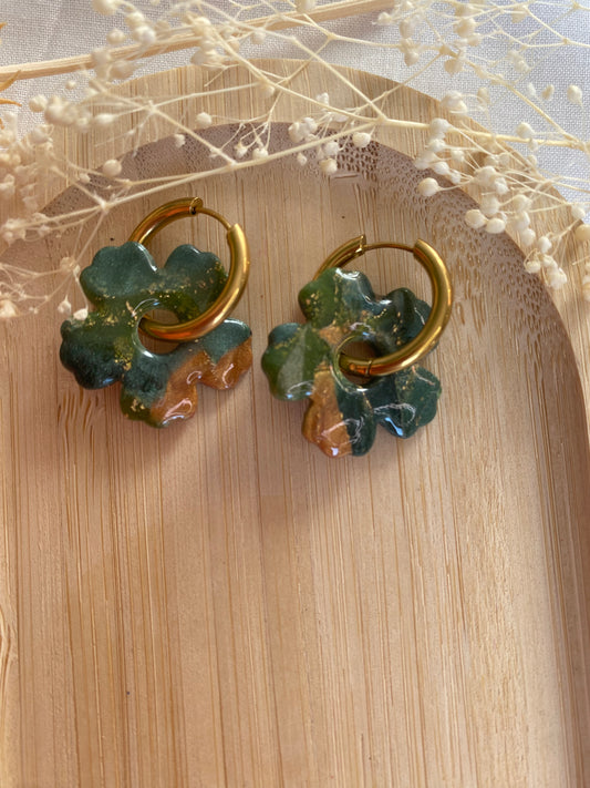 Pampilles fleurs 25mm marbré vert or bronze