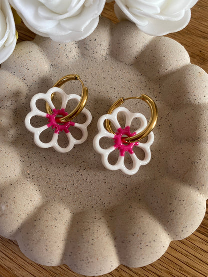 Pampilles Margot 25mm blanc coeur framboise