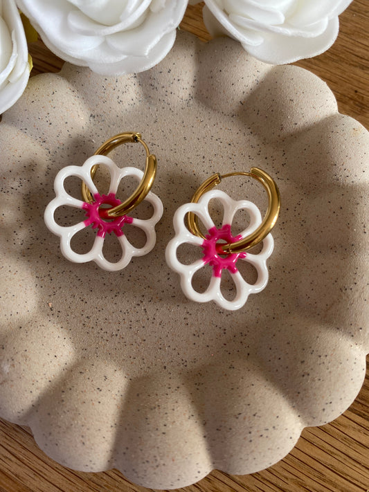 Pampilles Margot 25mm blanc coeur framboise