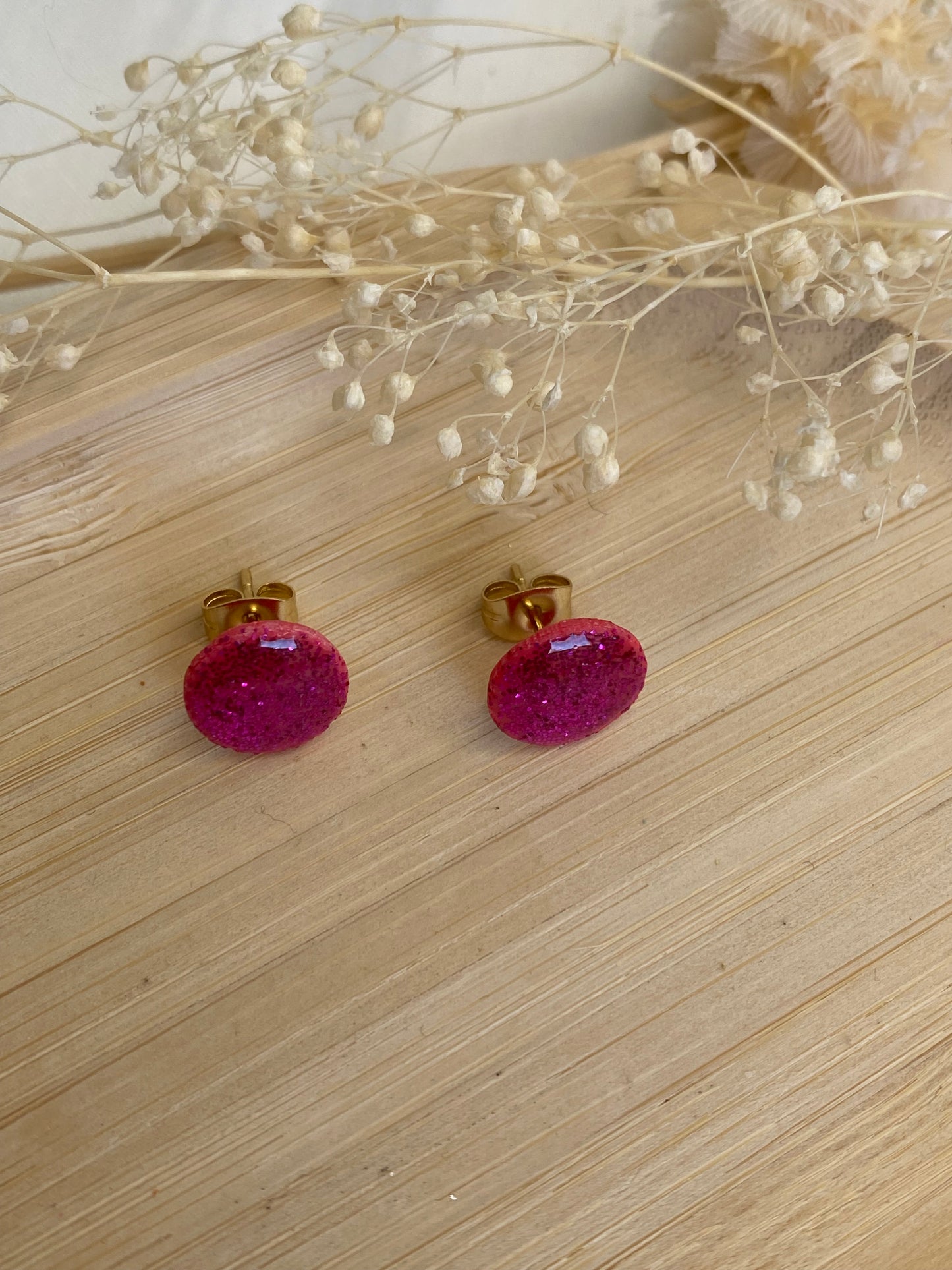 Puces d'oreilles rondes paillettes fushia